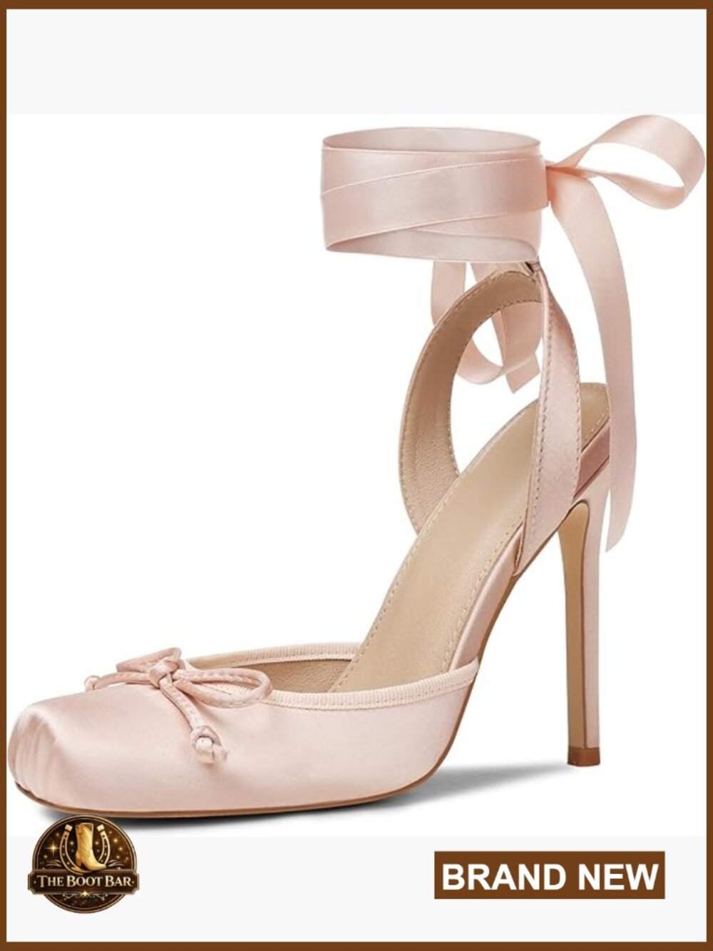 Satin Ballet Heels Stiletto Pumps Square Toe Slingback Bow Lace Up High Heels